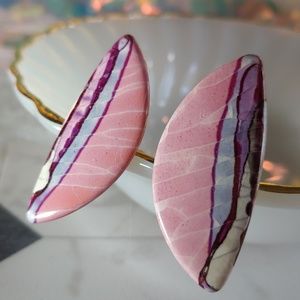 Vintage 80's Crackle Painted Ceramic Clip Earrings